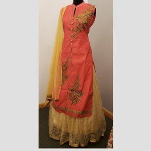 Coral Salmon Indian Long Top Lehenga Dress